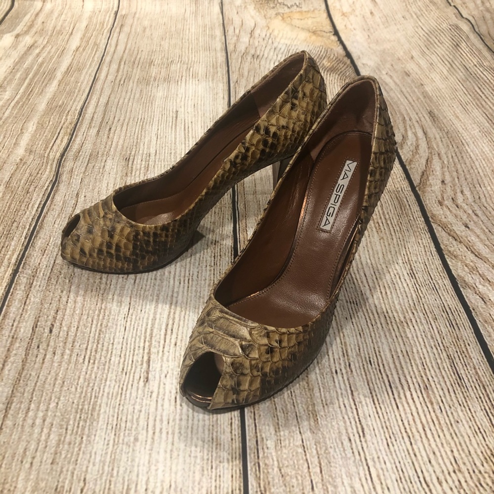 Via Spiga Peep Toe Snakeskin Pumps